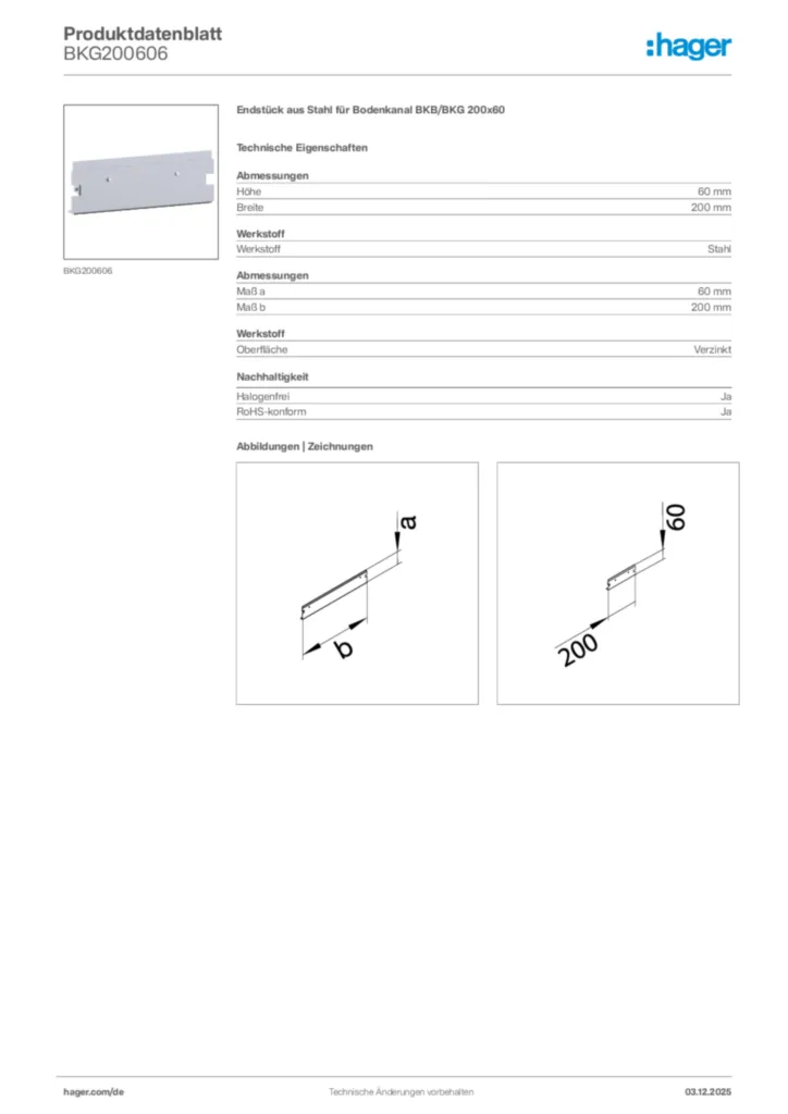 Bild Hager Produktdatenblatt BKG200606 | Hager Deutschland