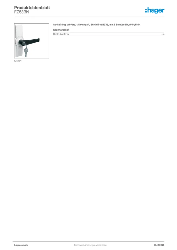 Hager Produktdatenblatt FZ533N