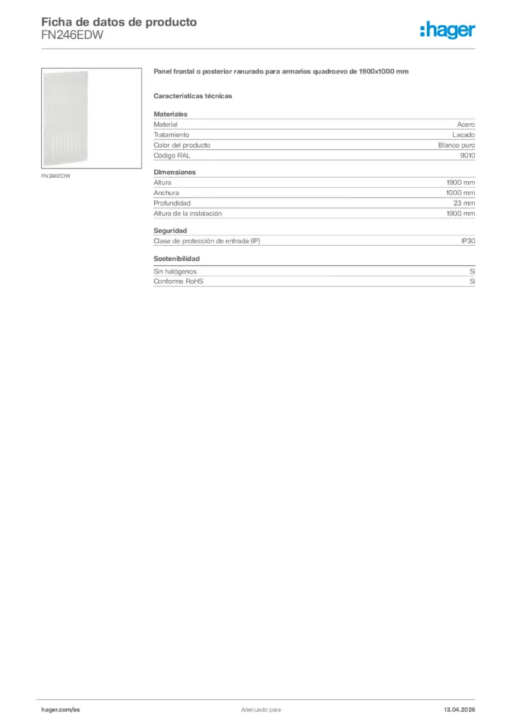 Imagen Hager Ficha de datos de producto FN246EDW | Hager España