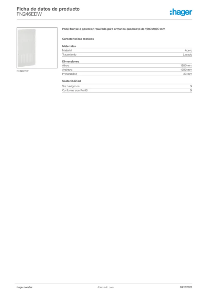 Imagen Hager Ficha de datos de producto FN246EDW | Hager España