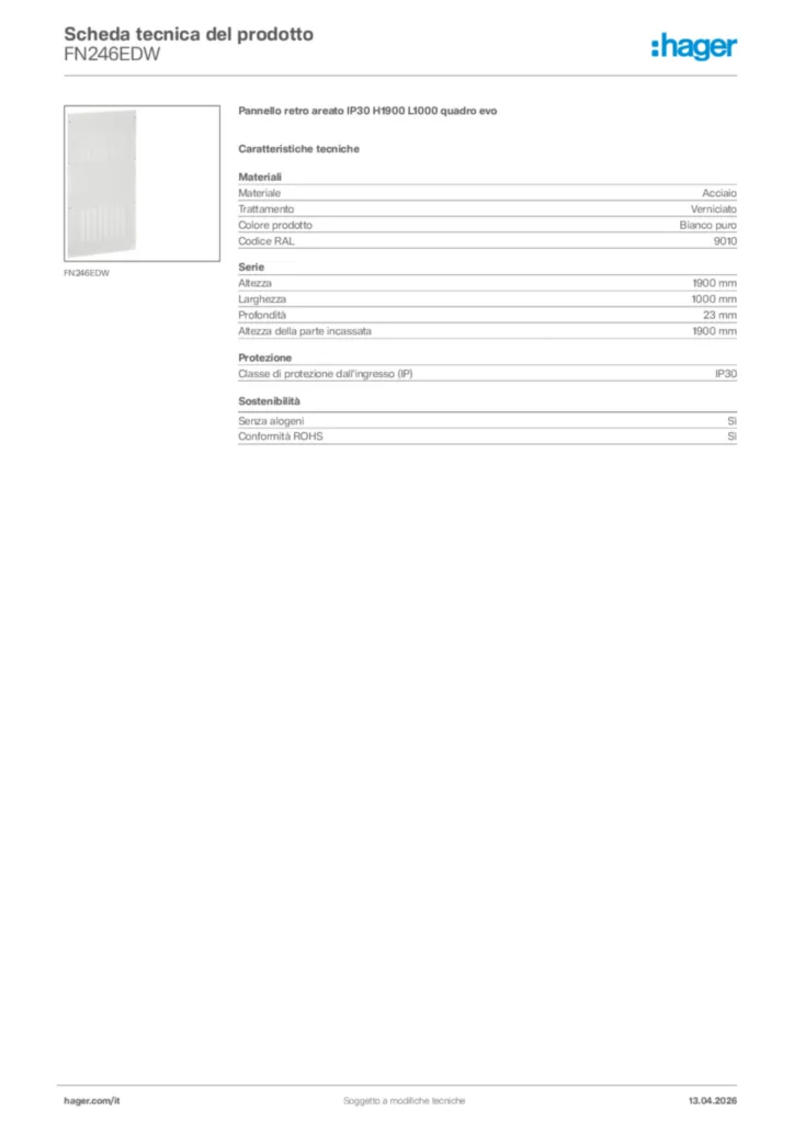 Immagine Hager Scheda tecnica del prodotto FN246EDW | Hager Italia