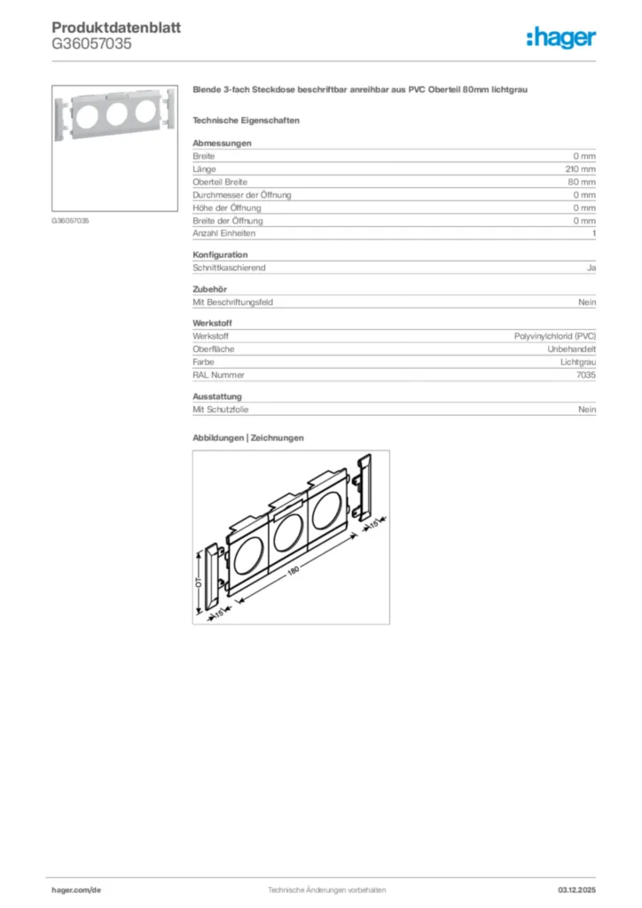 Bild Hager Produktdatenblatt G36057035 | Hager Deutschland