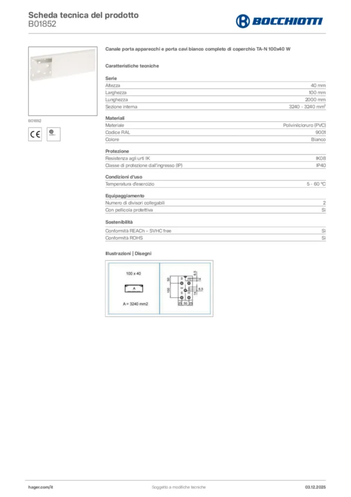 Immagine Bocchiotti Scheda tecnica del prodotto B01852 | Hager Italia