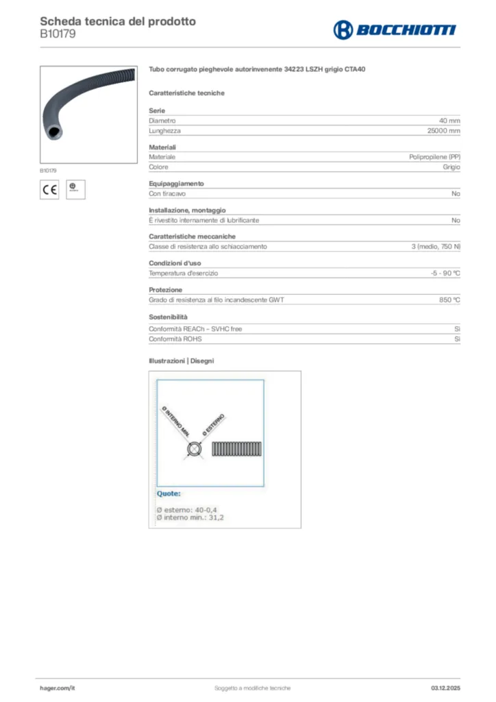 Immagine Bocchiotti Scheda tecnica del prodotto B10179 | Hager Italia