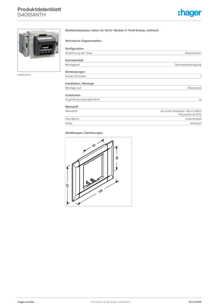 Bild Hager Produktdatenblatt G4018ANTH | Hager Deutschland