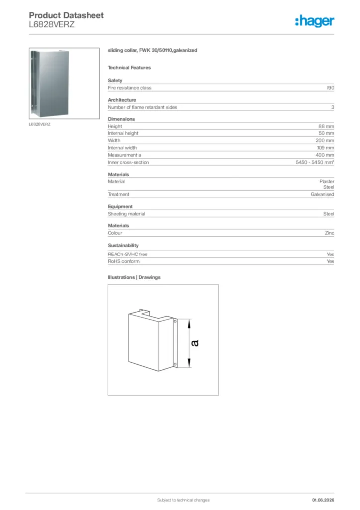 Image Hager Product data sheet L6828VERZ  | Hager Africa