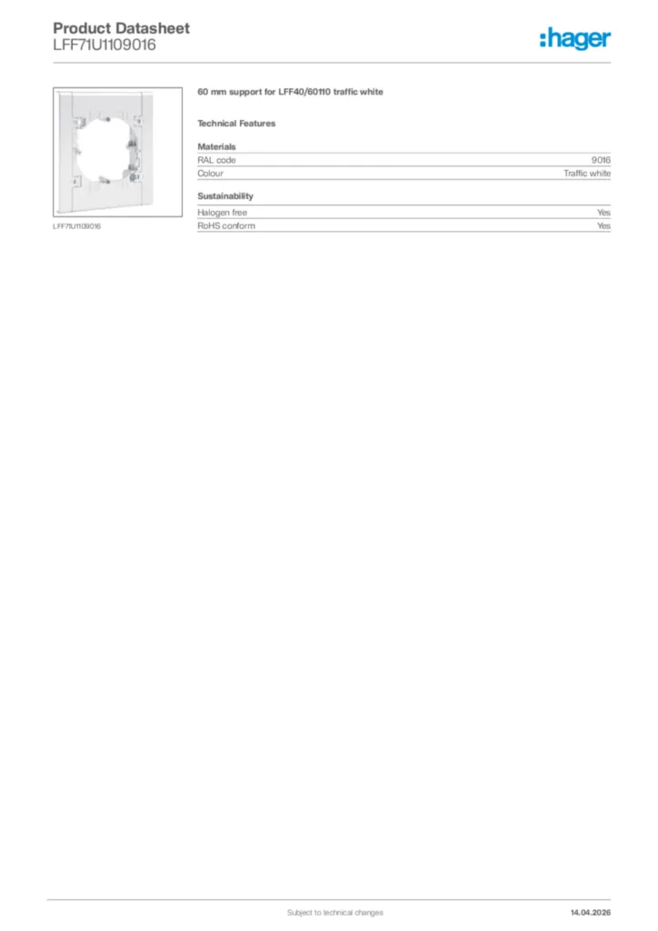 Image Hager Product data sheet LFF71U1109016  | Hager Africa
