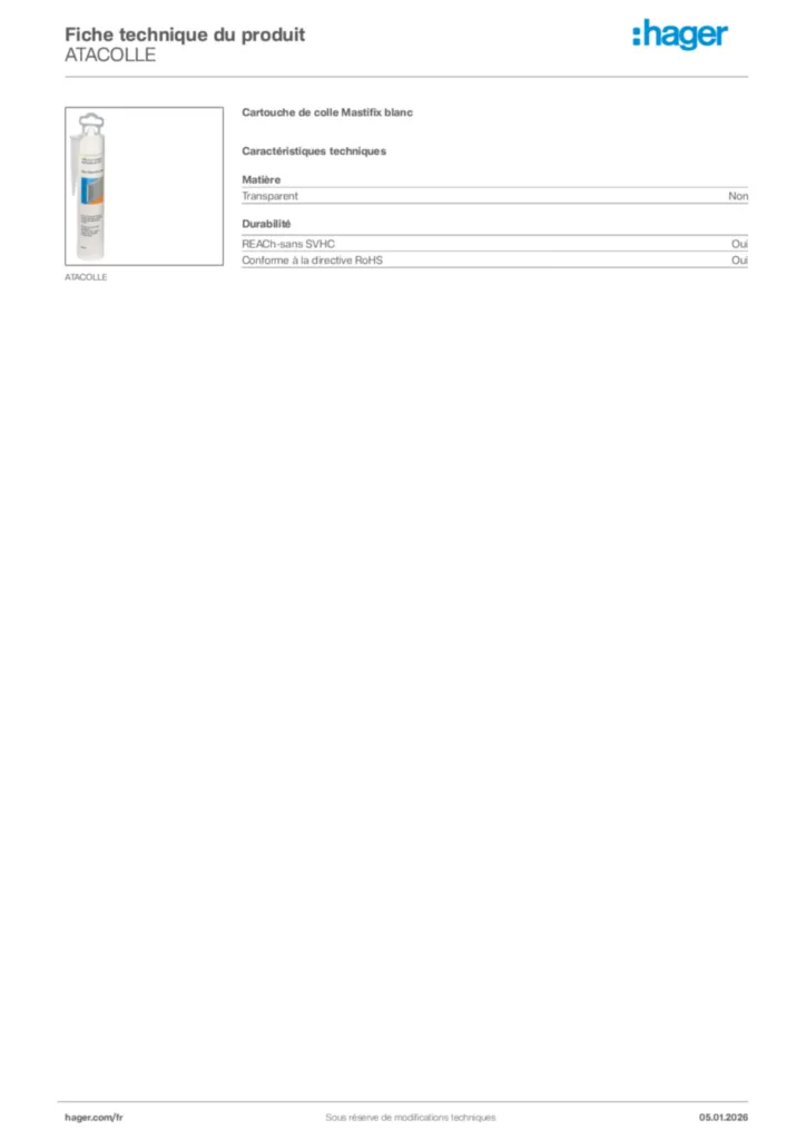 Image Hager Fiche technique du produit ATACOLLE | Hager France