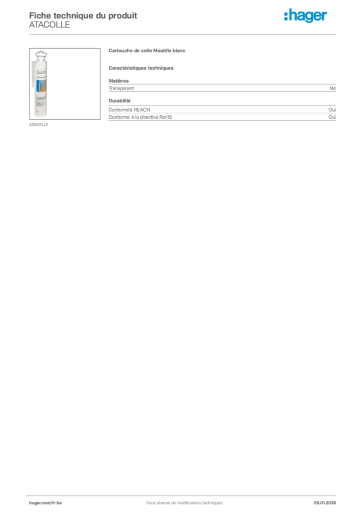 Image Hager Fiche technique du produit ATACOLLE | Hager Belgique
