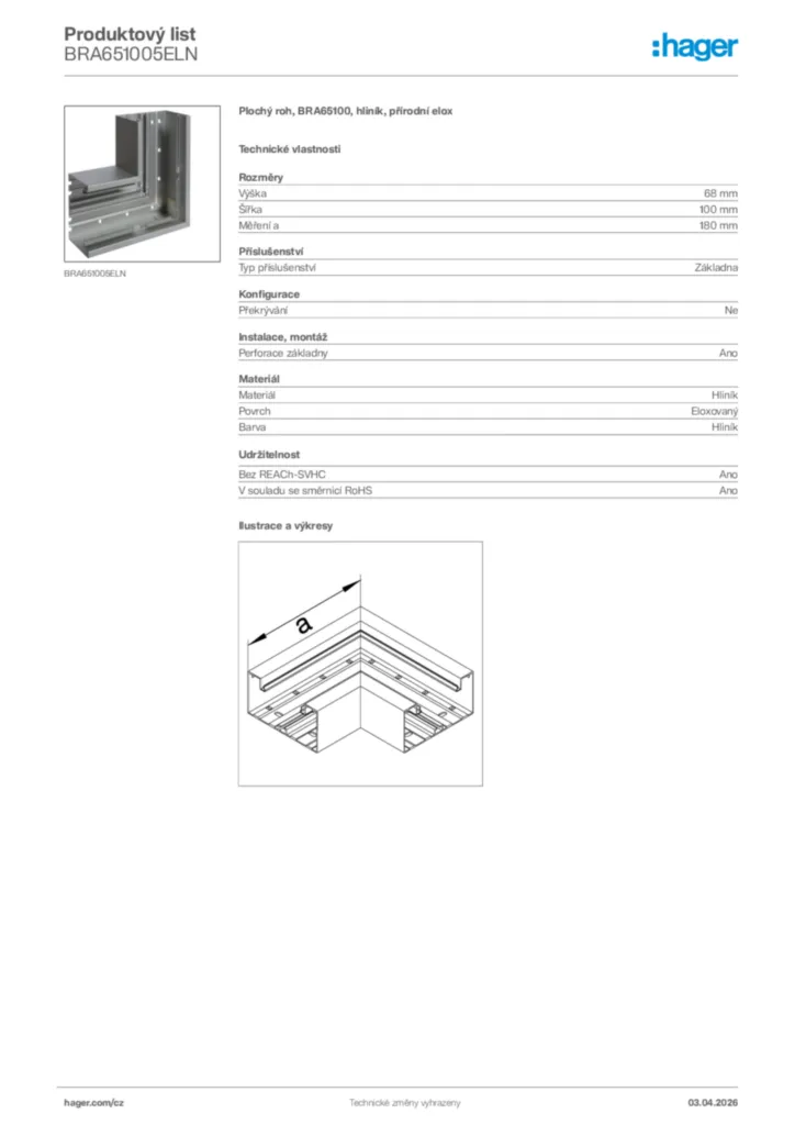 Obrázek Hager Product data sheet BRA651005ELN | Hager