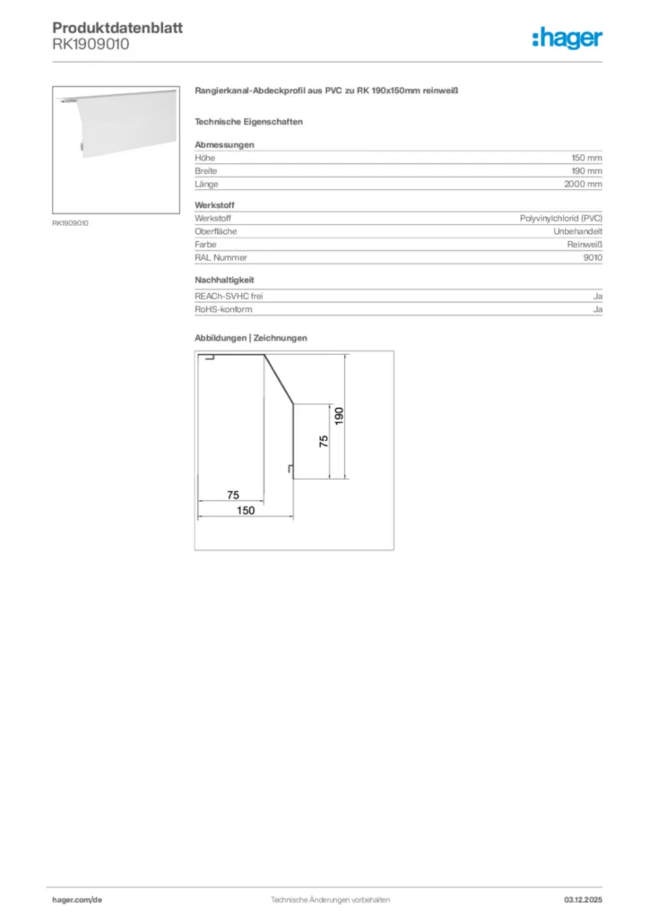 Bild Hager Produktdatenblatt RK1909010 | Hager Deutschland