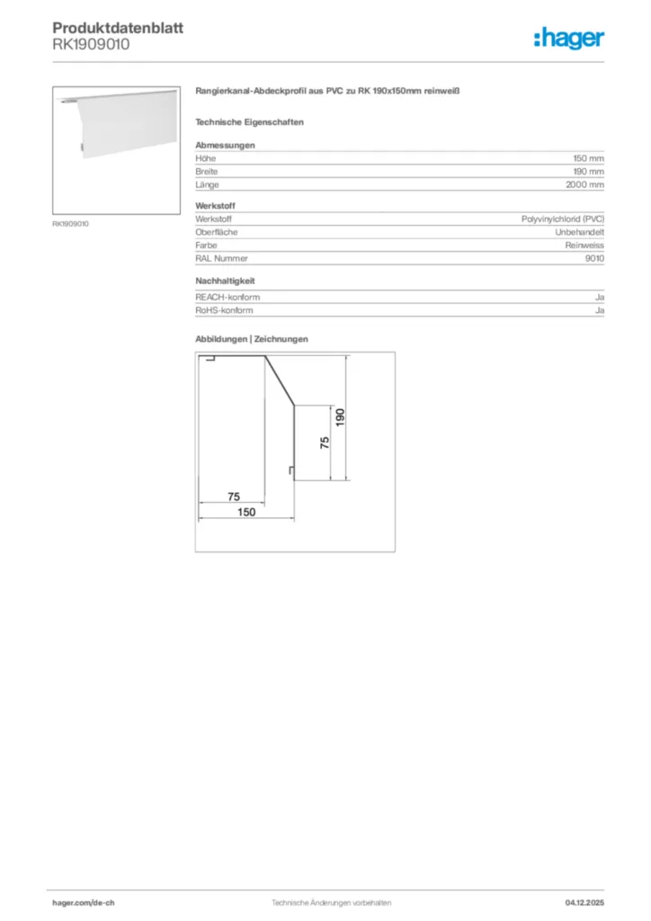 Bild Hager Produktdatenblatt RK1909010 | Hager Schweiz