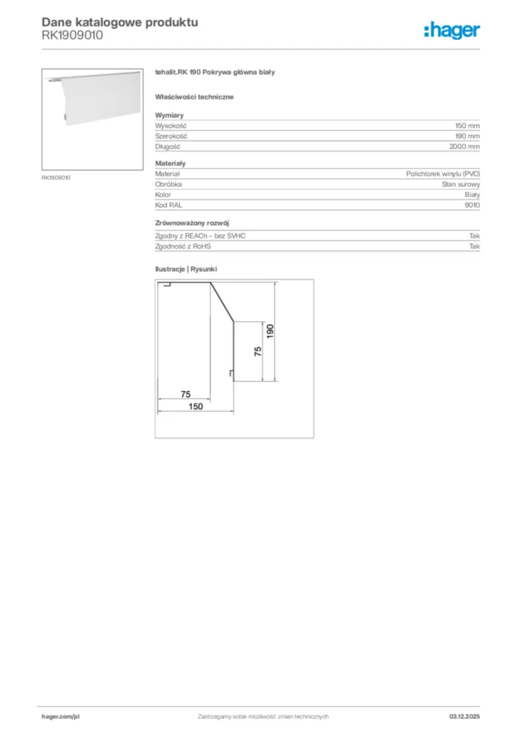 Zdjęcie Hager Dane katalogowe produktu RK1909010 | Hager Polska