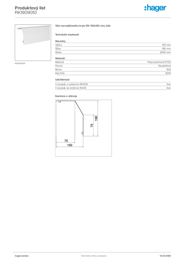 Obrázek Hager Produktový list RK1909010 | Hager
