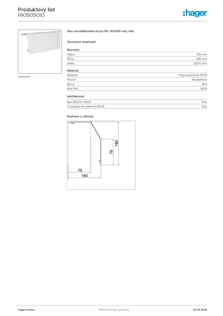 Obrázek Hager Product data sheet RK1909010 | Hager