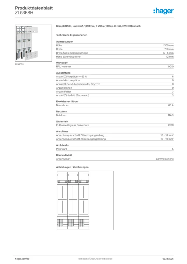 Bild Hager Produktdatenblatt ZL53F8H | Hager Deutschland