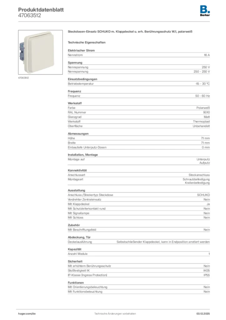 Bild Berker Produktdatenblatt 47063512 | Hager Deutschland
