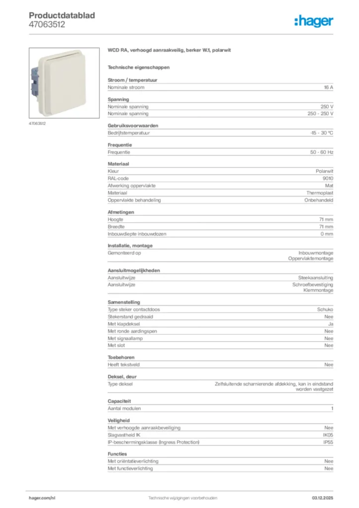 Afbeelding Hager Productdatablad 47063512 | Hager Nederland