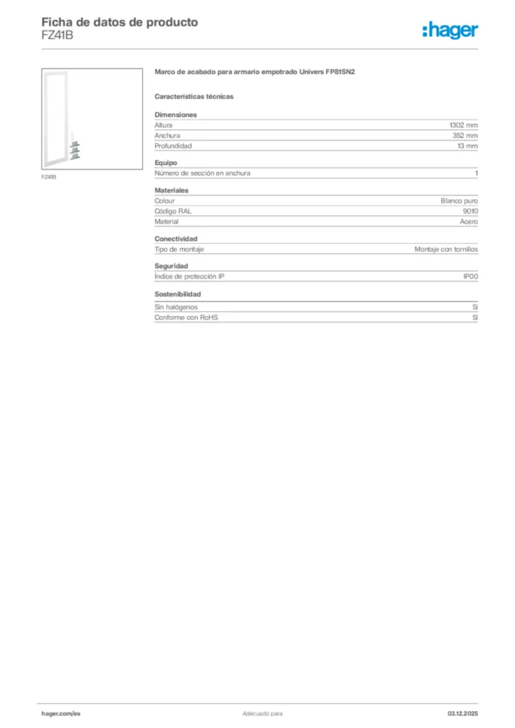 Imagen Hager Ficha de datos de producto FZ41B | Hager España