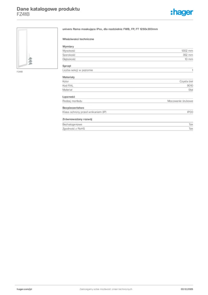Zdjęcie Hager Karta katalogowa FZ41B | Hager Polska