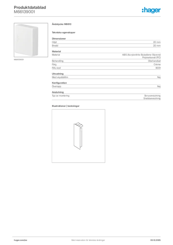 Bild Hager Produktdatablad M66139001 | Hager Sverige