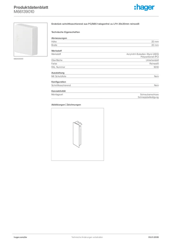 Bild Hager Produktdatenblatt M66139010 | Hager Deutschland