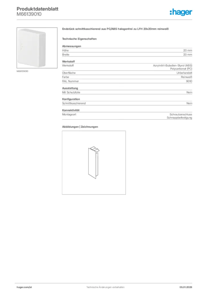 Bild Hager Produktdatenblatt M66139010 | Hager Deutschland