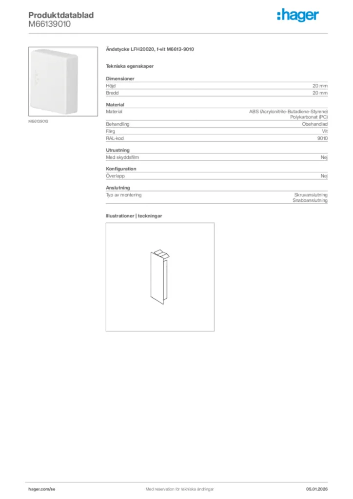 Bild Hager Produktdatablad M66139010 | Hager Sverige