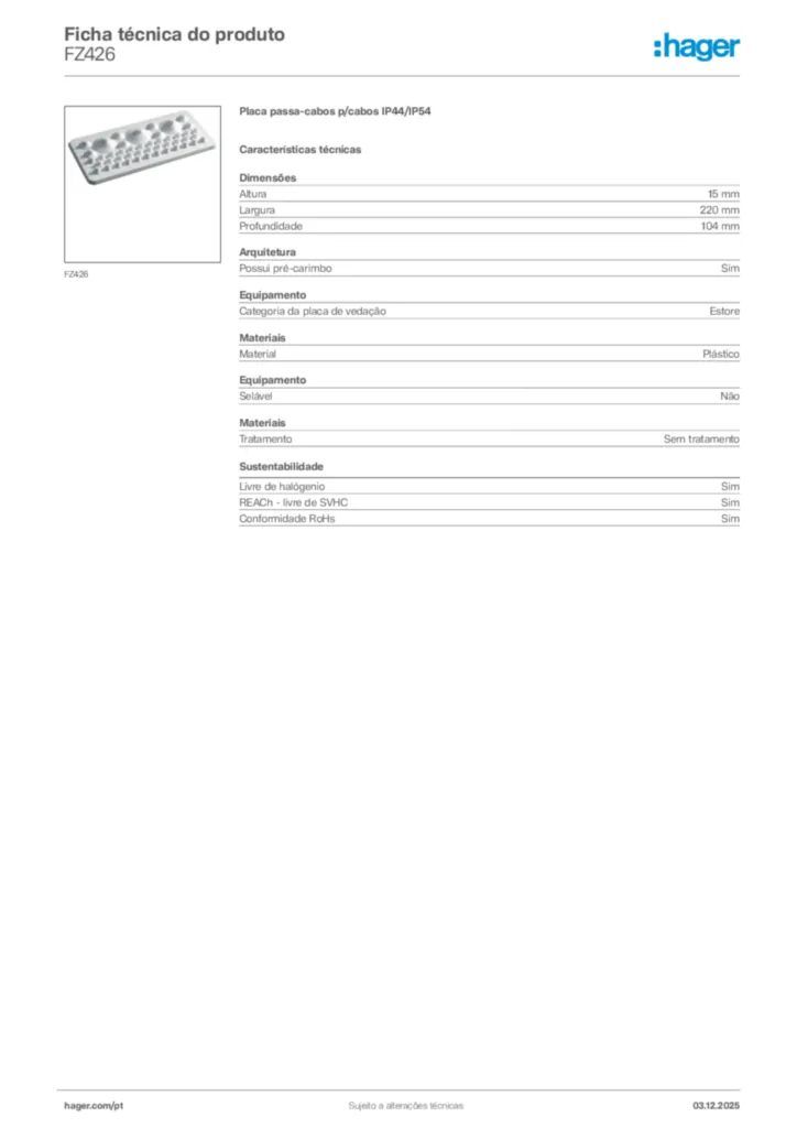 Imagem Hager Ficha técnica do produto FZ426 | Hager Portugal