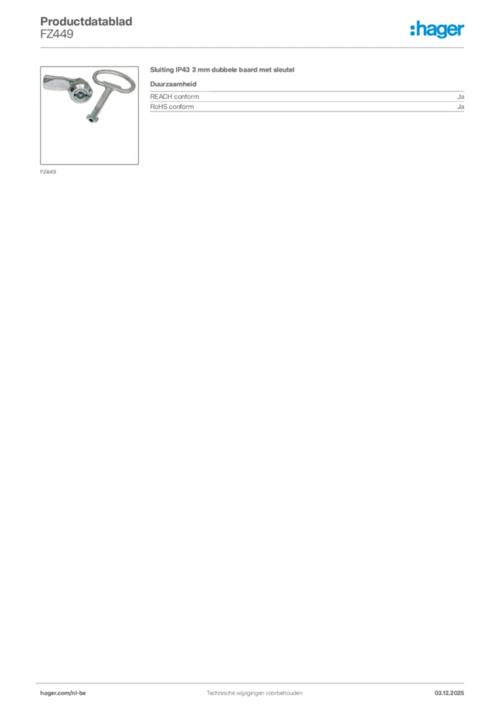 Afbeelding Hager Productdatablad FZ449 | Hager Belgium