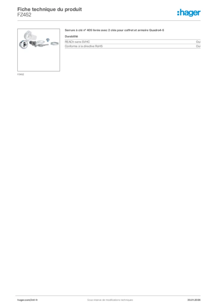 Image Hager Fiche technique du produit FZ452 | Hager Afrique