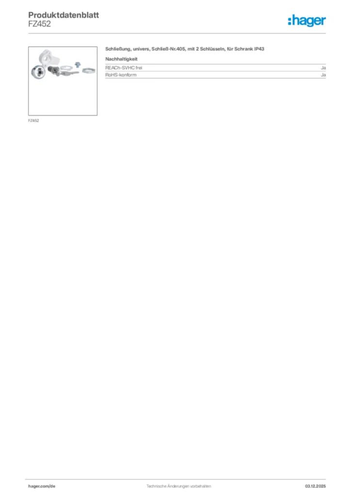 Bild Hager Produktdatenblatt FZ452 | Hager Deutschland