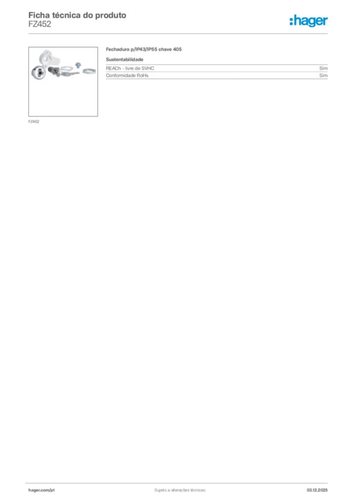 Imagem Hager Ficha técnica do produto FZ452 | Hager Portugal