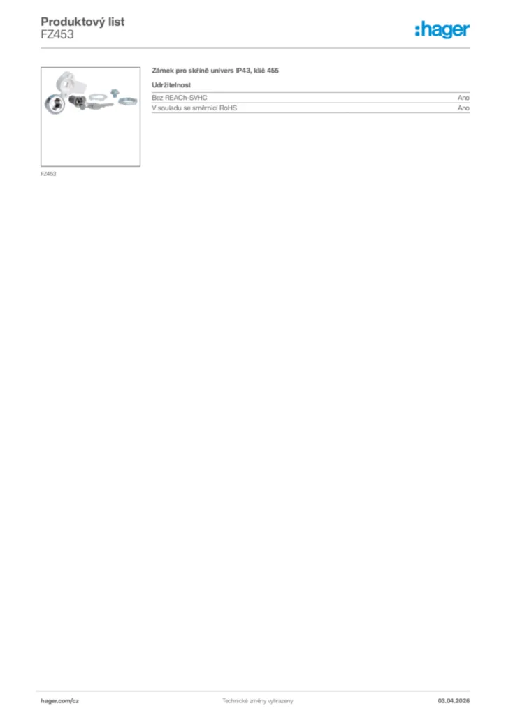Obrázek Hager Product data sheet FZ453 | Hager