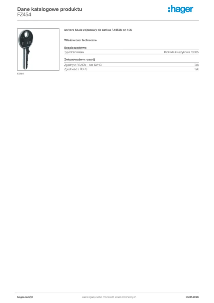 Zdjęcie Hager Karta katalogowa FZ454 | Hager Polska