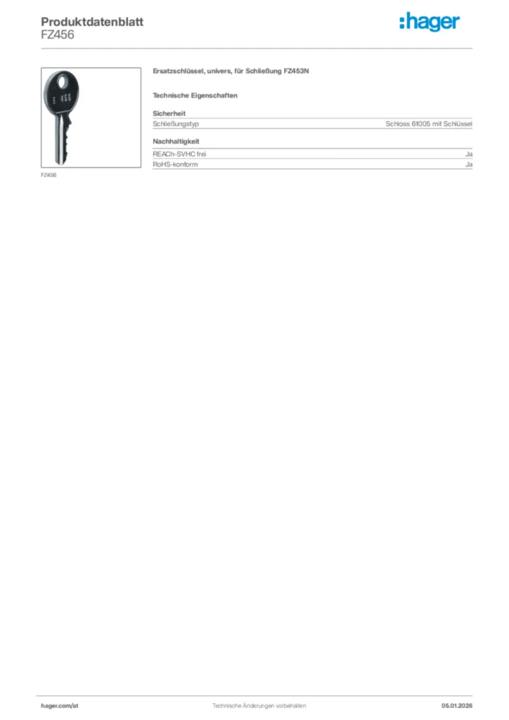 Bild Hager Produktdatenblatt FZ456 | Hager Deutschland