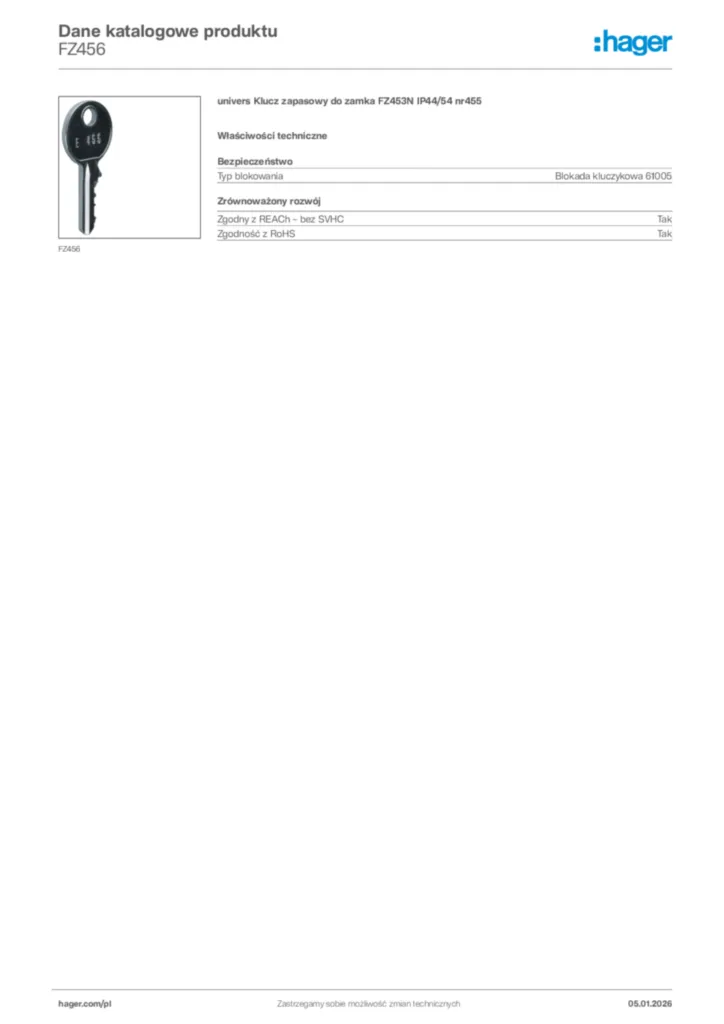 Zdjęcie Hager Karta katalogowa FZ456 | Hager Polska