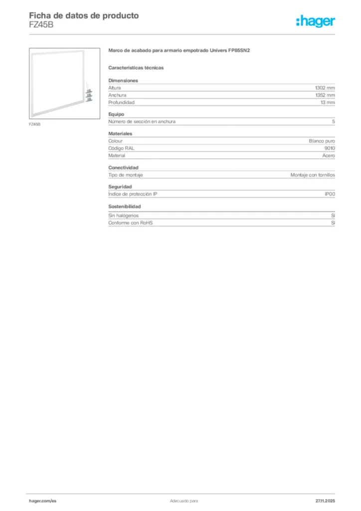Imagen Hager Ficha de datos de producto FZ45B | Hager España
