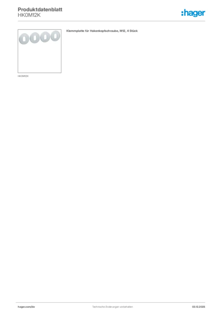Bild Hager Produktdatenblatt HK0M12K | Hager Deutschland
