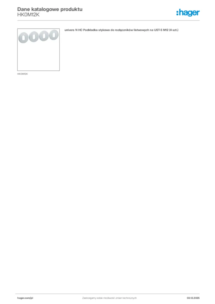 Zdjęcie Hager Karta katalogowa HK0M12K | Hager Polska