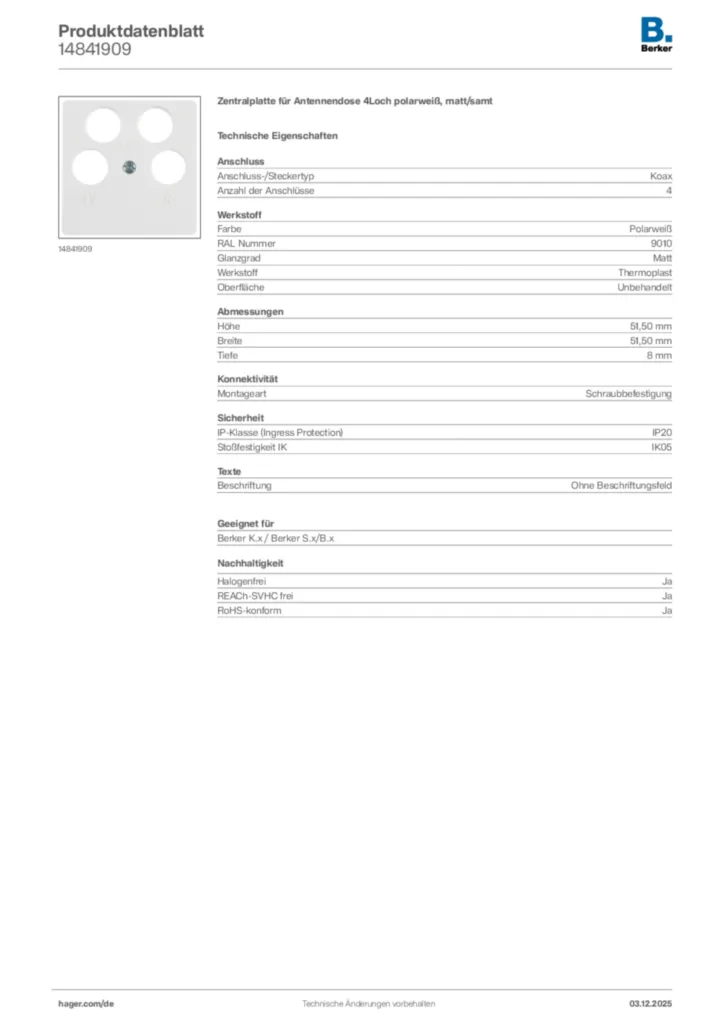 Berker Produktdatenblatt 14841909
