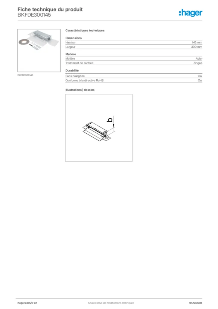 Image Hager Fiche technique du produit BKFDE300145 | Hager Suisse