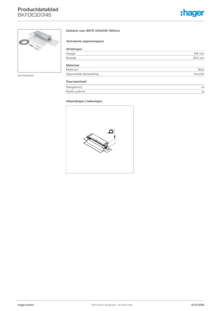 Afbeelding Hager Productdatablad BKFDE300145 | Hager Nederland