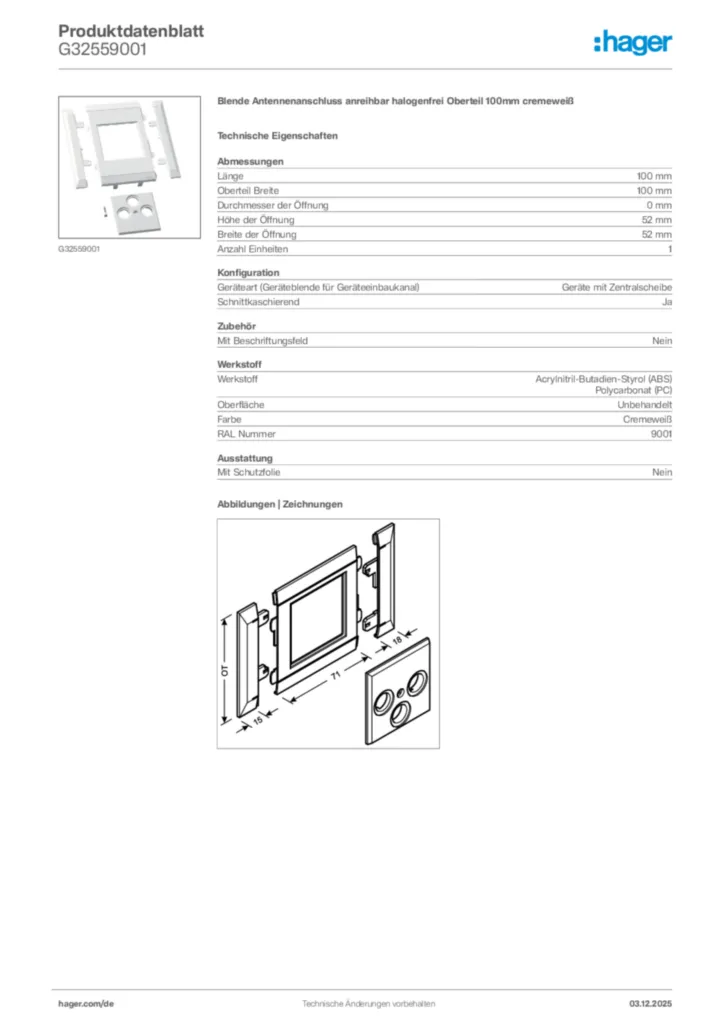 Bild Hager Produktdatenblatt G32559001 | Hager Deutschland
