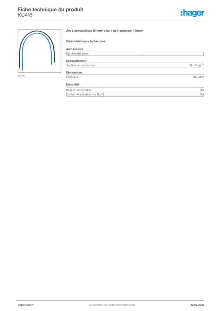 Image Hager Fiche technique du produit KC416 | Hager France