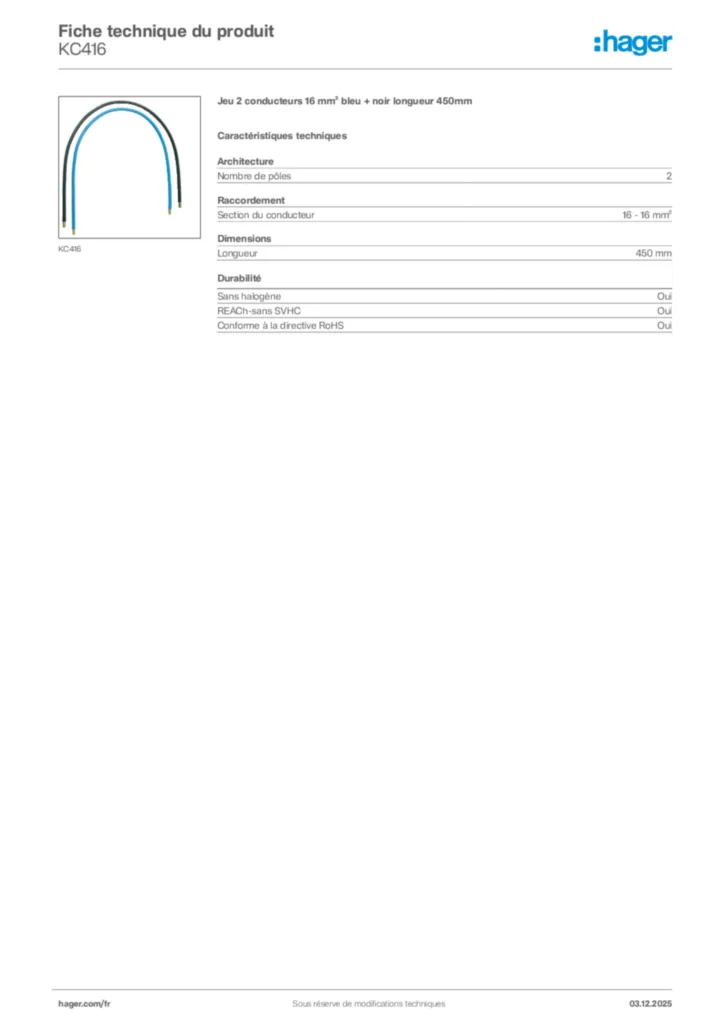 Image Hager Fiche technique du produit KC416 | Hager France