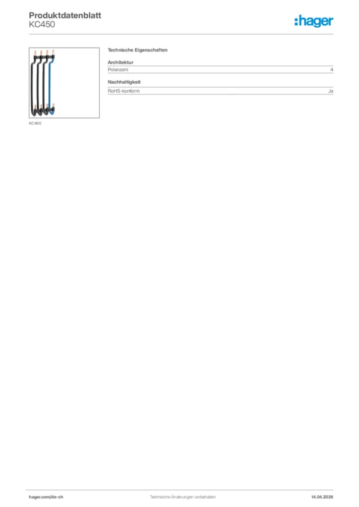 Bild Hager Produktdatenblatt KC450 | Hager Schweiz