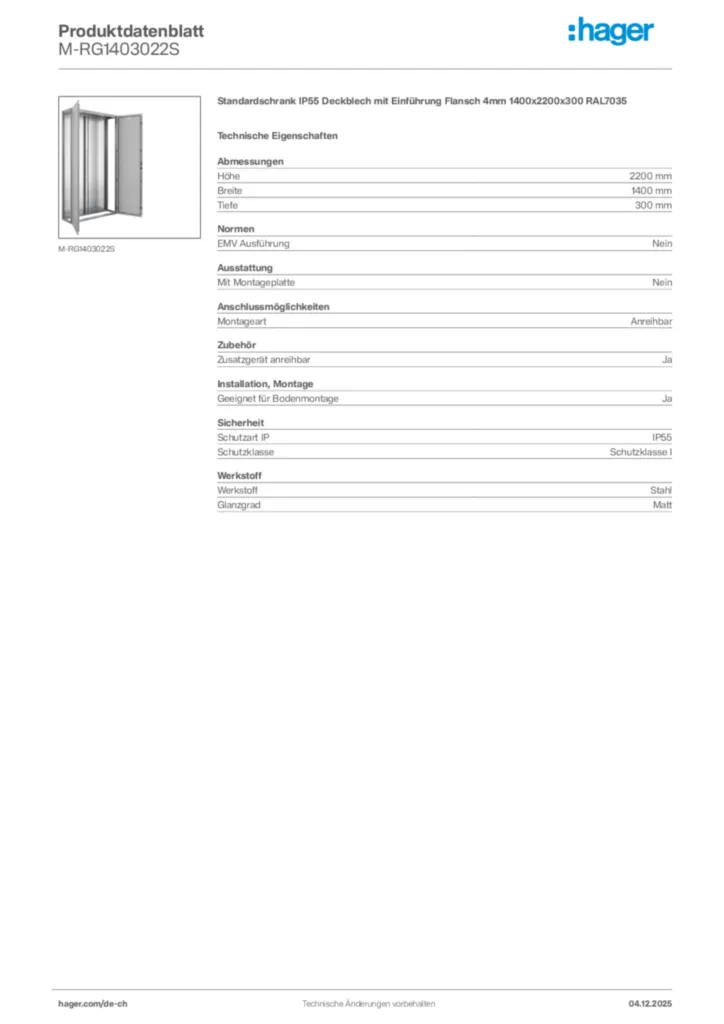 Bild Hager Produktdatenblatt M-RG1403022S | Hager Schweiz