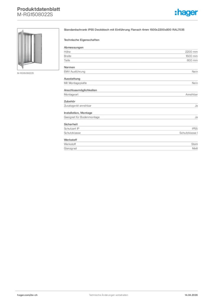 Bild Hager Produktdatenblatt M-RG1508022S | Hager Schweiz