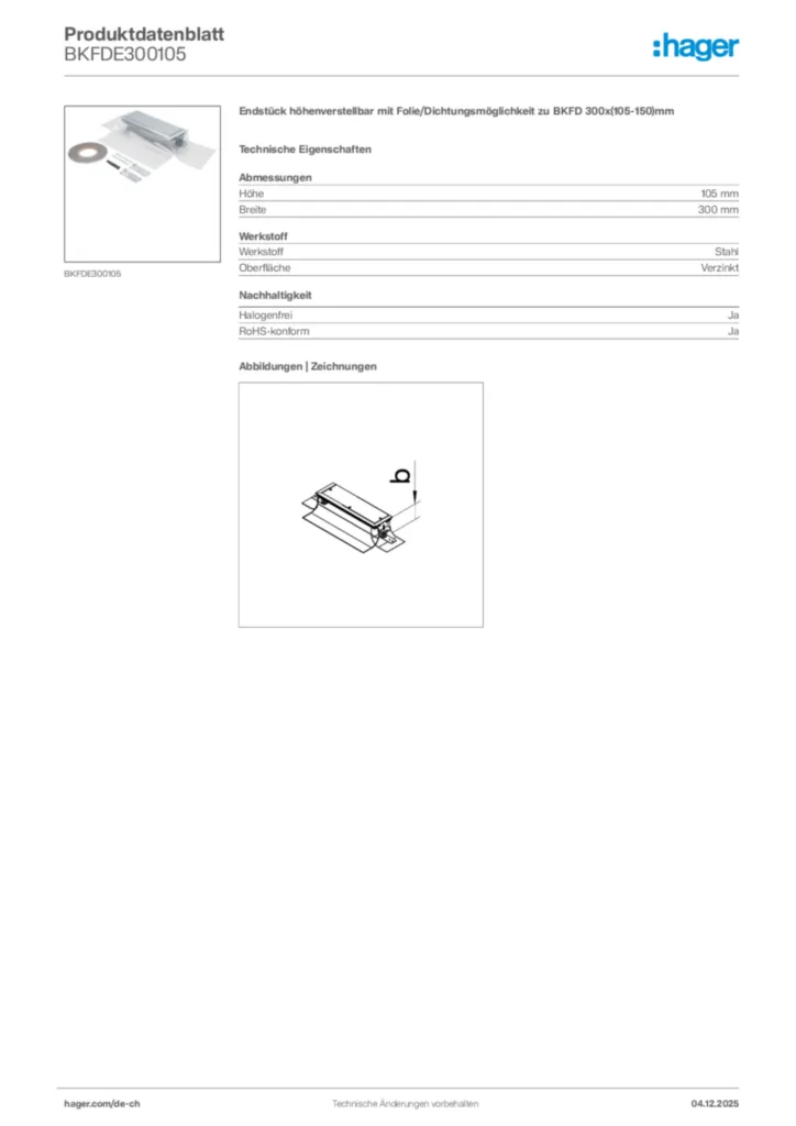 Bild Hager Produktdatenblatt BKFDE300105 | Hager Schweiz
